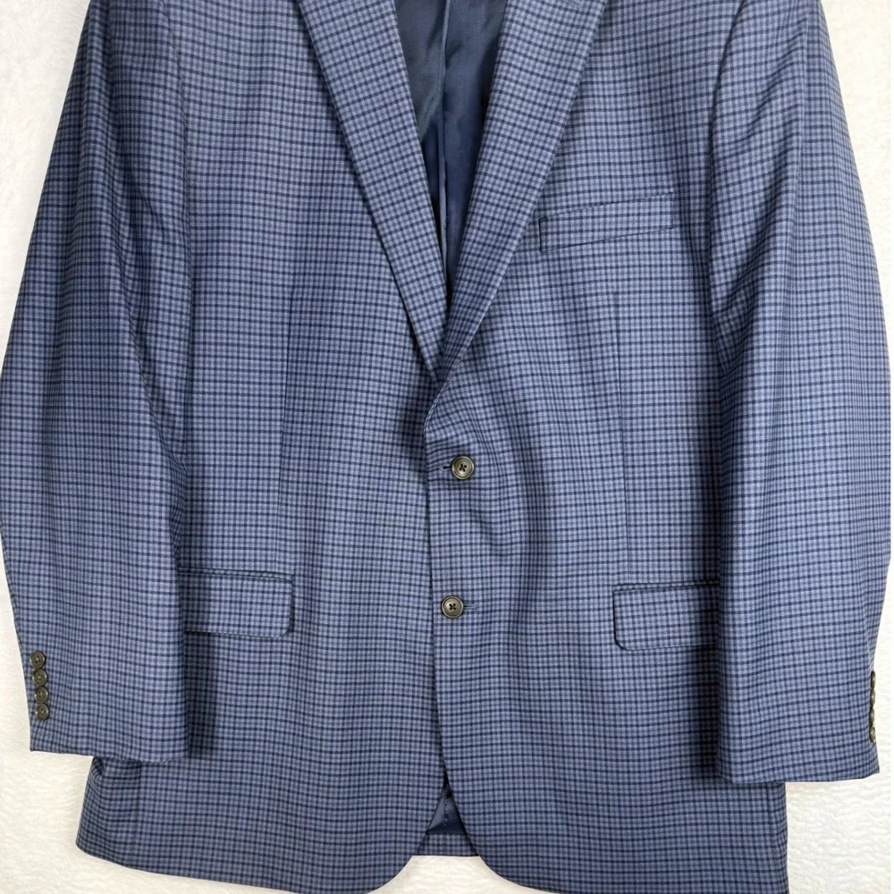 Jos. A. Bank Mens 46 Long Blazer Blue Micro Check Wool Blend Traditional Fit